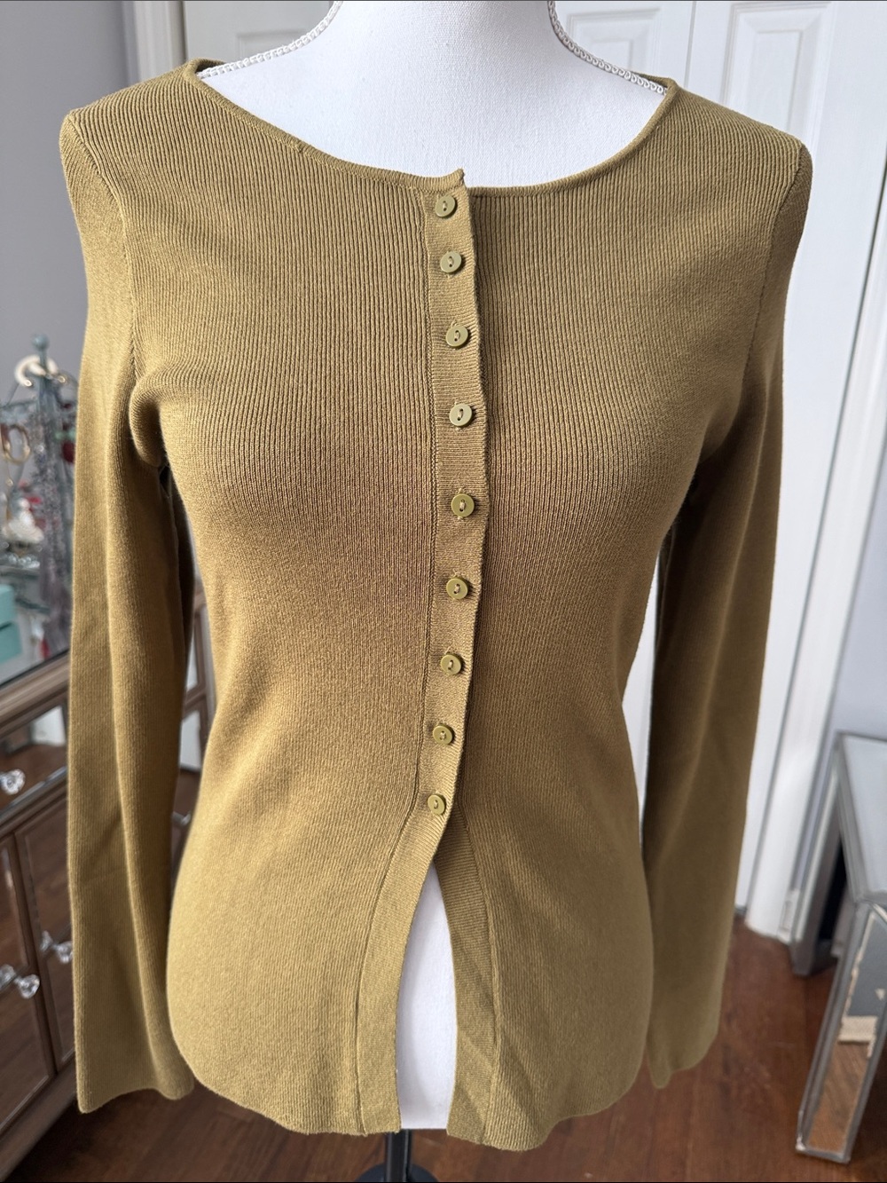 H&M Divided Lightweight Button-Front Sweater Cardigan - Olive M